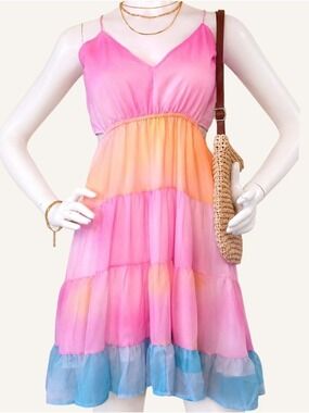White Birch Pink Colorblock Sundress Medium Coastal Vacation NWOT